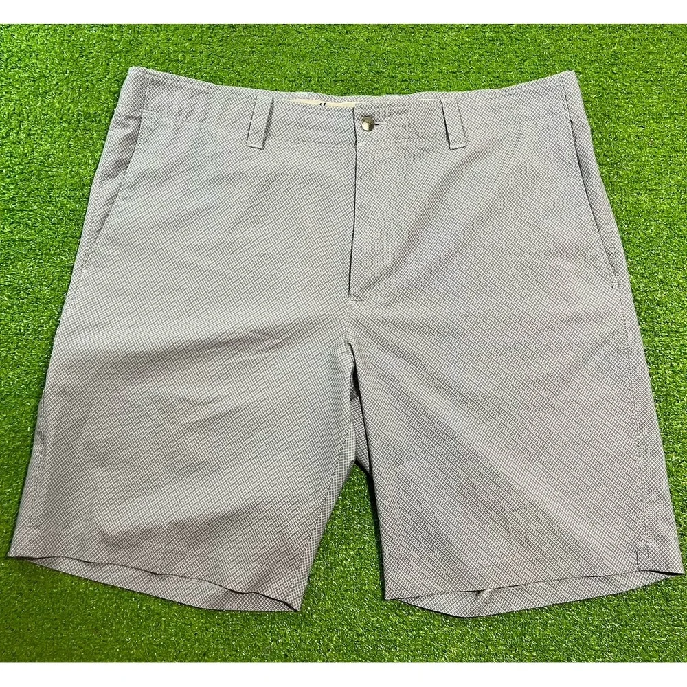 Callaway Golf Shorts SZ 38 Blue Micro Checker Flex Waist Flat Front Phone Pocket